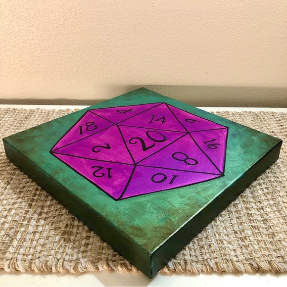 Dungeon and Dragons Dice - D&D 20 - Gamer Art - Painting - Wall Decor - Picture 2 of 3